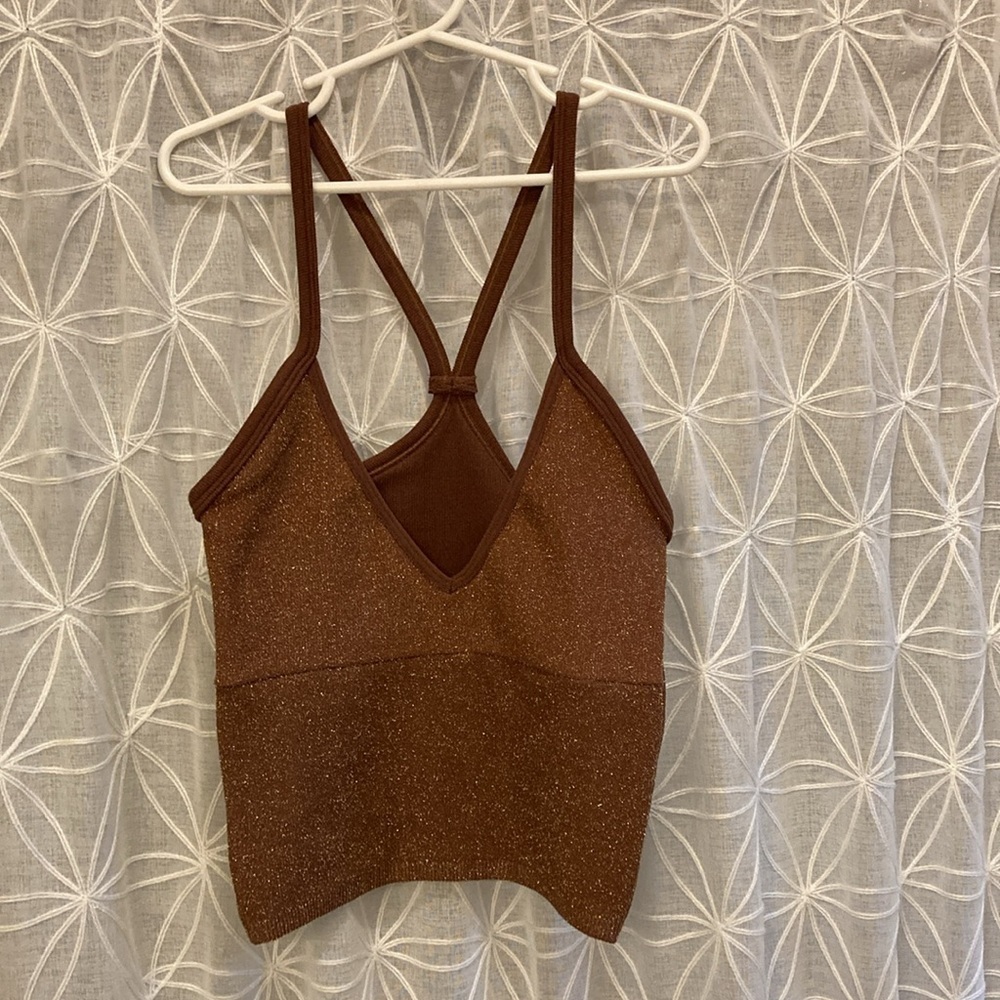 Anthropologie Brown Sparkly Crop Tank - Picture 9 of 9